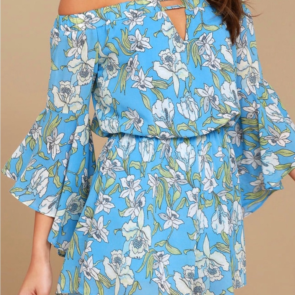 Floral Off-Shoulder Blue Romper